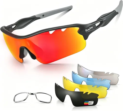 BangLong Polarized Sports Sunglasses Cycling Sun Glasses for Men Women with 5 Interchangeable Lenes for Running Driving