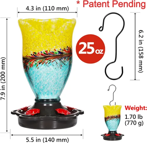 Miniatura 6 de LUJII Comederos para colibríes para exteriores a prueba de hormigas, comedero de colibríes de vidrio soplado hecho a mano para exteriores con gancho