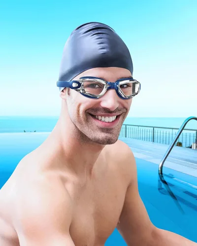 Miniatura 7 de Aegend Gafas de natación, gafas de natación sin fugas, protección completa para adultos, hombres, mujeres y jóvenes Negro claro con correa azul