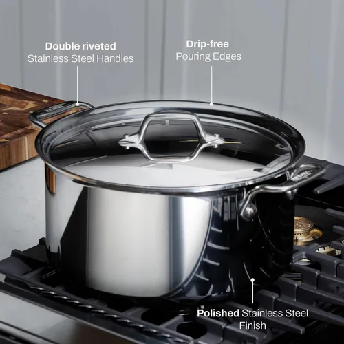 Miniatura 5 de All-Clad D3 - Cacerola de acero inoxidable de 3 capas de 6 cuartos, apta para inducción, horno y parrilla, resistente hasta 600°F, ollas y sartenes
