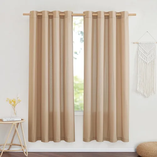 Miniatura 228 de NICETOWN Cortinas de lino natural con textura de lino para dormitorio, mezcla de lino rústica con ojales en la parte superior, semitransparentes