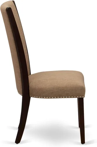 Miniatura 5 de East West Furniture VEP3T47 Verona Modern Parson - Juego de 2 sillas de comedor tapizadas de tela de lino de color sable con cabeza de clavo