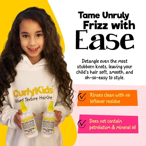 Miniatura 5 de CurlyKids Paquete de spray súper desenredante con spray desenredante para el cabello, champú para niños, acondicionador, gel y crema para cabello