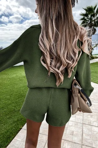 Miniatura 3 de PRETTYGARDEN Womens 2024 2 Piece Winter Long Sleeve V Neck Knit Pullover Sweater And Shorts Tracksuit Sets