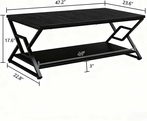 Miniatura 2 de HOMISSUE - Mesa de café, mesa de café rústica rectangular con almacenamiento de 2 niveles, mesa central de madera de ingeniería con estantes