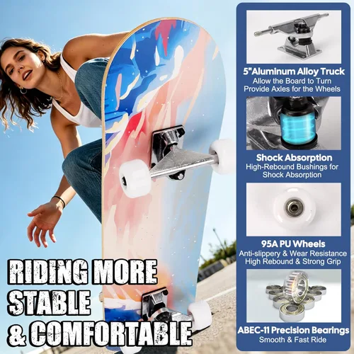 Miniatura 3 de Patinetas para principiantes, adultos, jóvenes, adolescentes, niños o niñas, de 31 x 8 pulgadas, patinetas completas de 7 capas de madera de arce