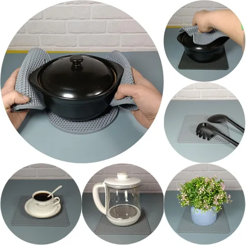 Miniatura 7 de Salvamanteles de silicona para platos calientes, ollas y sartenes, almohadillas calientes para encimera de cocina, juego de 4 soportes de silicona