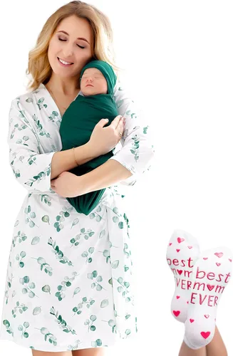 Miniatura 18 de ECO BABY - Conjunto de bata y manta para mamá y yo Bata de maternidad y conjunto de bebé a juego para niña, niño Parto hospitalario y parto