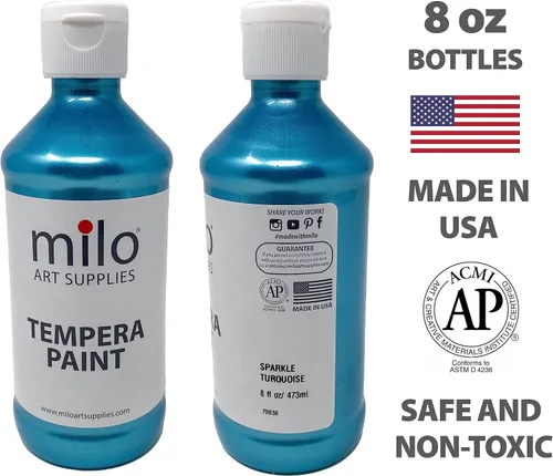 Miniatura 4 de milo Pintura lavable Témpera nacarada brillante Juego de 8 colores de botellas de 8 onzas Fabricado en los Estados Unidos Pinturas de póster