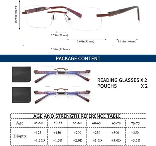Miniatura 5 de Gafas de lectura sin montura para hombre, con bloqueo de luz azul, lentes de metal para hombre, antideslumbramiento