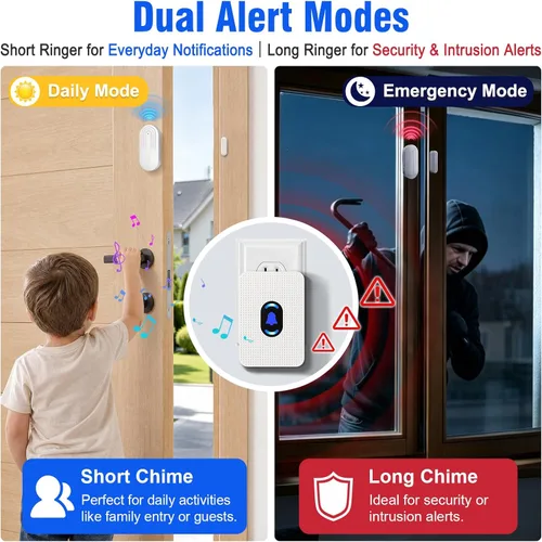 Miniatura 4 de Daytech Timbre Inalámbrico con Sensor de Puerta Timbre de Entrada con Alcance de 800 pies 20 Melodías 5 Niveles de Volumen Ajustable Timbre de 1