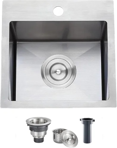 SHACO Fregadero de barra de 15 x 15 pulgadas, fregadero de cocina pequeño de acero inoxidable de 15 pulgadas, fregadero de cocina pequeño de un solo