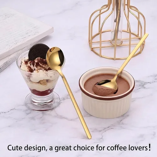 Miniatura 5 de Juego de 8 cucharas de café doradas de 5.24 pulgadas, cucharas de postre pequeñas de acero inoxidable de 5.24 pulgadas, cucharas de té SUS 304
