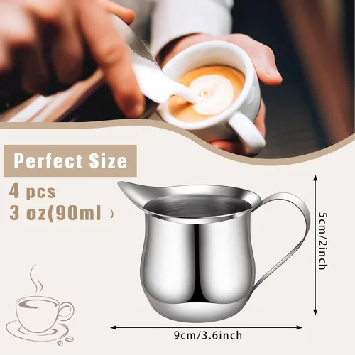 Miniatura 2 de Honeydak - 4 jarras de crema de 3 onzas pequeñas de acero inoxidable, dispensador de crema, mini jarra con mango para café, leche, salsas, ensalada