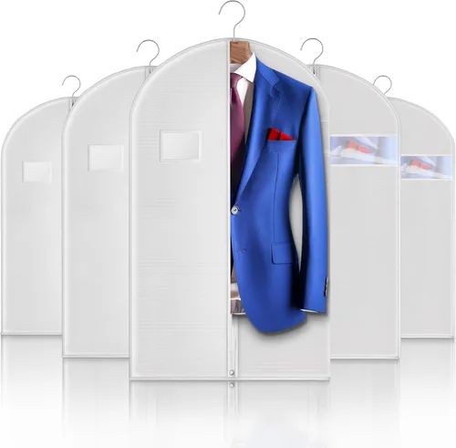 Miniatura 14 de Paquete de 5 bolsas de traje de 40 pulgadas para viajes y almacenamiento, bolsas de ropa para colgar ropa con cremallera y ventana transparente