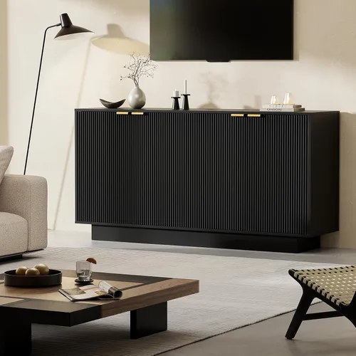 Miniatura 3 de Aparador grande de 63 pulgadas, armario de almacenamiento moderno con estante ajustable, mesa de consola de bar de vinos con 4 puertas para comedor