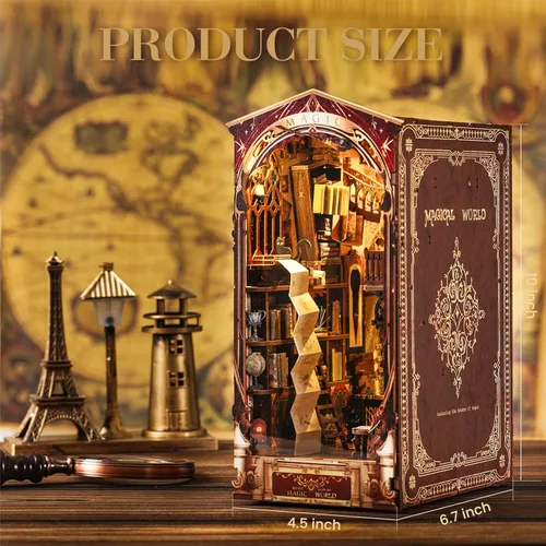 Miniatura 2 de Kit de rincón de libros de bricolaje, diorama de sujetalibros con LED, rompecabezas de madera 3D, kits de casa en miniatura para bricolaje