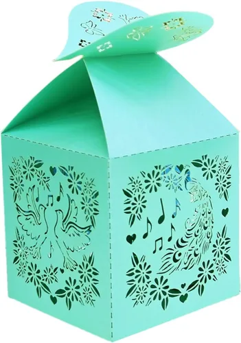 the love 46 cajas de recuerdos de fiesta, flores cortadas con láser y mariposas, pavo real, pájaros, dulces, caja de chocolate, regalos de boda, Azul