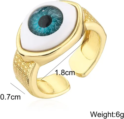Miniatura 2 de Anillo de dedo chapado en oro de 18 quilates 3D con dije de mal de ojo para mujeres y hombres ajustable, resina, Acrílico