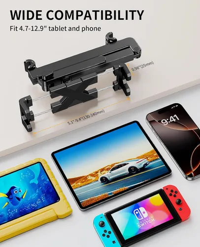 Miniatura 6 de Soporte para tablet para reposacabezas de automóvil [brazo de extensión resistente 3 en 1] Soporte ajustable para iPad para asiento trasero
