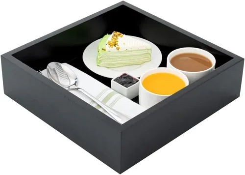 Miniatura 7 de Restaurantware Bandeja de madera de 10 x 3 pulgadas, 1 caja de madera cuadrada duradera, resistente a las astillas, bandeja de madera de bambú negro