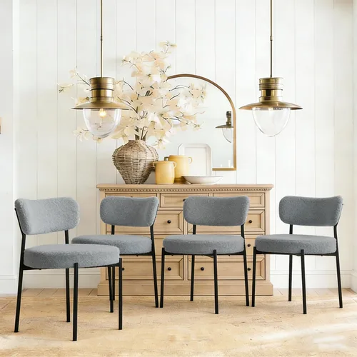 Miniatura 14 de Boucle - Juego de 2 sillas de comedor, modernas sillas de cocina tapizadas de mediados de siglo con respaldo curvado y patas de metal negro, sillas