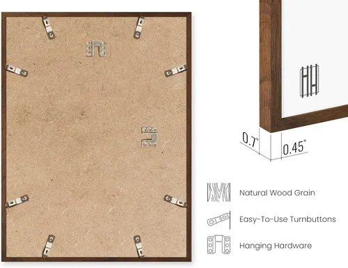 Miniatura 3 de HAUS AND HUES 8.5x11 Marco de roble nogal - Marco de póster de madera, soporte rústico para certificados Roble de nogal