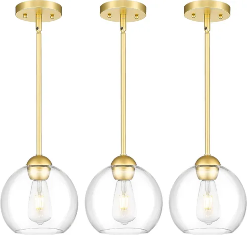 Miniatura 20 de Emak Luces colgantes modernas de globo de 7 pulgadas, lámparas colgantes industriales doradas, luces colgantes de 1 luz con pantalla de vidrio Oro