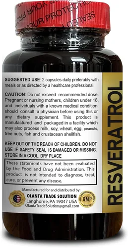 Miniatura 3 de Trans Resveratrol 500mg - Polifenol a base de plantas, procedente de Knotweed de semilla de uva, sin rellenos ni aditivos artificiales, complejo