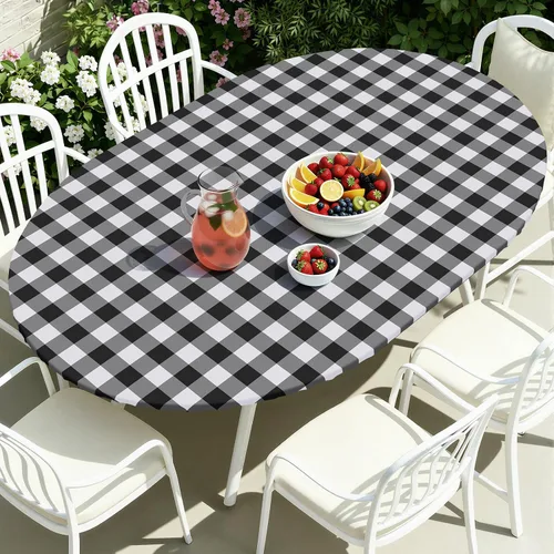 Miniatura 28 de Smiry - Mantel redondo de picnic de vinilo elástico impermeable con respaldo de franela, mantel de vinilo ajustable para mesas de 31-35 pulgadas