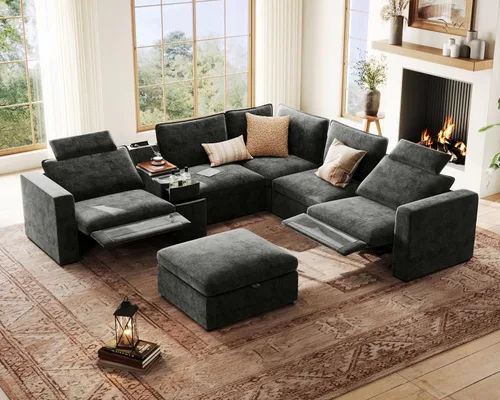Miniatura 18 de Sofá reclinable eléctrico de 102.8 pulgadas con reposacabezas, sofá reclinable modular Cloud de gran tamaño con mesa, cajón de almacenamiento, Blanco