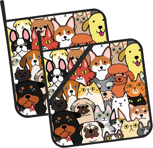 Juego de 2 agarraderas para garabatos de perros y gatos, resistentes al calor, para microondas, horno, horno, platos finales y regalos de barbacoa