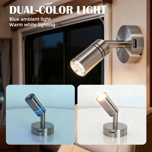 Miniatura 7 de THALASSA Lámpara de lectura LED interior de RV de 12V con puerto USB de 5V - Interruptor táctil integrado, brillo regulable, montaje en superficie