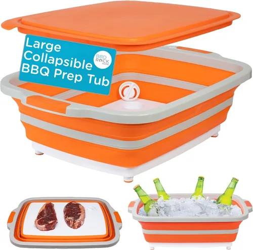 Miniatura 10 de BIRDROCK HOME Tina plegable grande de preparación para barbacoa con tabla de cortar, organizador de parrilla multifunción con colador y tapa, cuenco