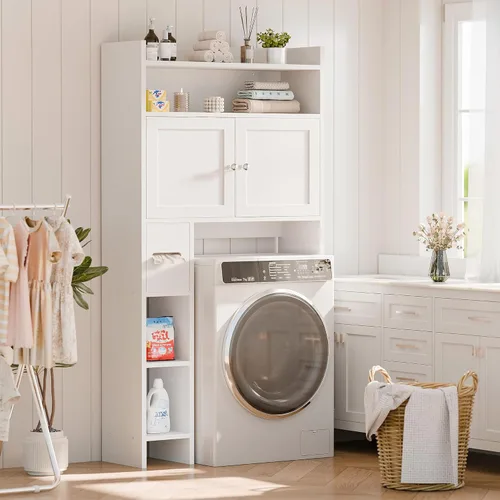 Miniatura 7 de MU Gabinete de almacenamiento sobre el inodoro con puertas, organizador de almacenamiento de baño de 32 pulgadas con estantes laterales, estante