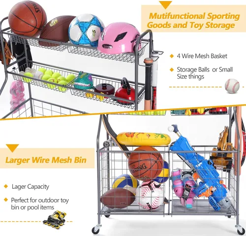 Miniatura 3 de Kinghouse Organizador de equipo deportivo con ruedas, estante de almacenamiento de pelota de garaje para baloncesto, juguetes, para garaje