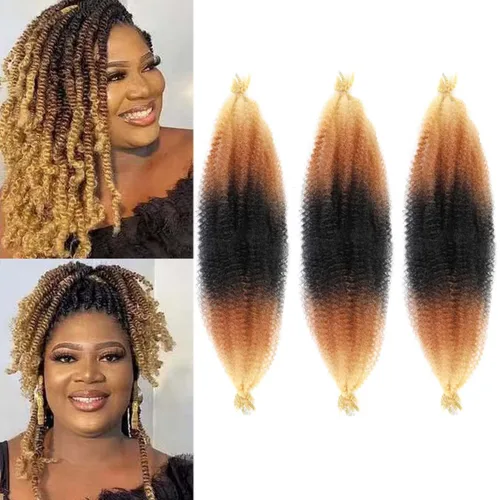 Miniatura 56 de Cabello afro trenzado elástico color marrón claro de 16 pulgadas, paquete de 3 T27, cabello afro preesponjado y trenzado elástico, cabello afro