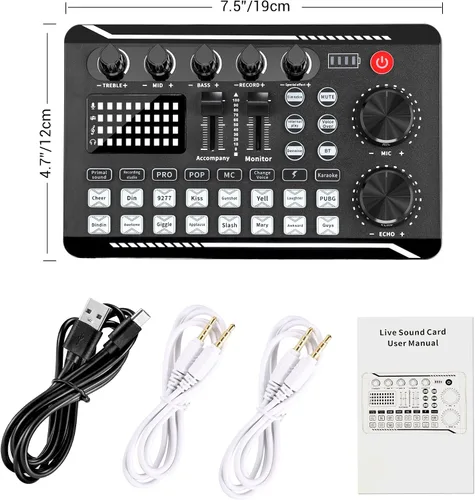 Miniatura 7 de Facmogu Mezclador de audio con tarjeta de sonido en vivo F998, interfaz de audio de podcast con efectos de mezclador de DJ, cambiador de voz