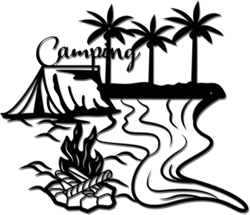 SUPERDANT Arte de pared de metal para camping, decoración de pared de playa, hoguera, fiesta, placas colgantes, adornos de árbol de coco, hierro,