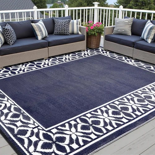 Miniatura 14 de PureCozy Alfombra de paja de plástico para exteriores, color negro, beige, grande, impermeable, para patio, 5 x 8 pulgadas, geométrica, reversible