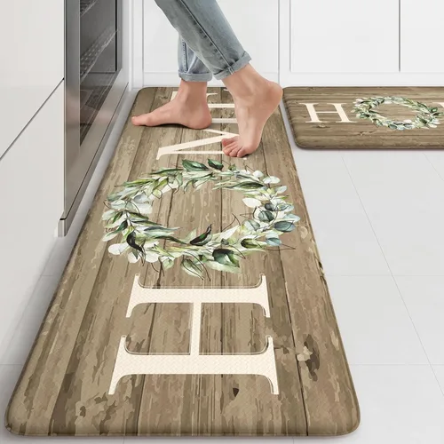 Miniatura 45 de KIMODE Alfombra Antifatiga para Cocina 2 Piezas, Alfombras de Cocina Impermeables y Antideslizantes, Alfombra de Cocina de Estilo Rústico para Piso