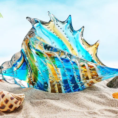 Miniatura 6 de EUSTUMA Adorno de figuras de caracolas de vidrio soplado a mano, adorno de animales marinos para decoración del hogar, colección de animales marinos