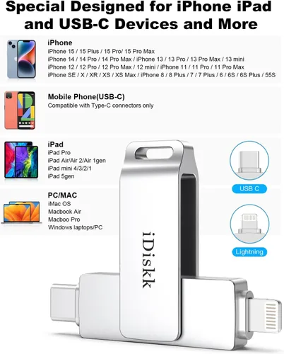 Miniatura 3 de Palo de fotos para iPhone 15 con certificación MFi de 256 GB para iPhone USB, memoria flash de transferencia de fotos para iPhone y computadora