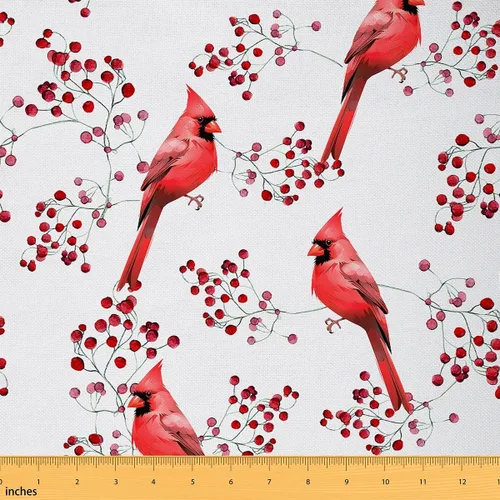 Tela de Pájaros de Erosebridal por el Patio, Tela de Tapicería de Ramas, Tela Decorativa Botánica de Pájaros Cardinal Animales Silvestres, Tela de