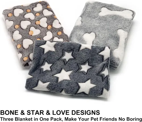 Miniatura 5 de 1 paquete de 3 mantas para cachorros, súper suaves y cálidas, tapete gris para dormir con bonito estampado de vellón esponjoso, manta de franela