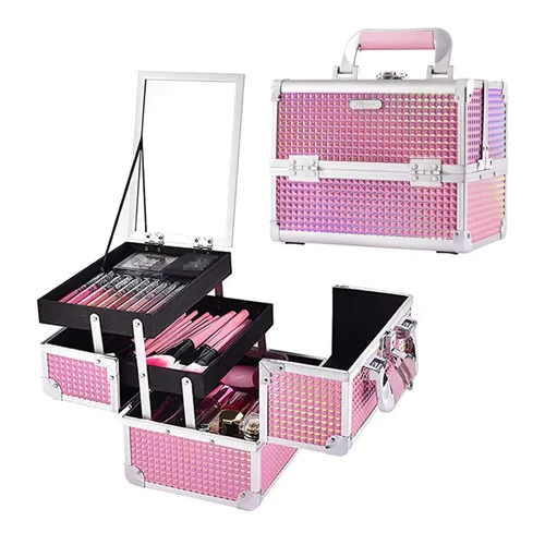 Joligrace Estuche de Tren de Maquillaje Estuche de Maquillaje Organizador Bolsa de Cosméticos Portátil con Caja de Almacenamiento de 2 Bandejas con