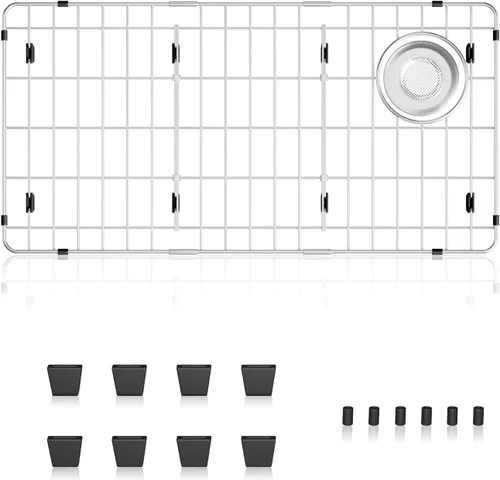 Miniatura 11 de Protector de rejilla de fregadero Rejilla inferior de acero inoxidable para fregadero de cocina Rejilla de fregadero con drenaje central Protector