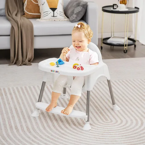 Miniatura 9 de BABY JOY Silla alta para bebé, 4 en 1, trona convertible para bebés y niños pequeños con patas ajustables, doble bandeja extraíble, arnés de Blanco