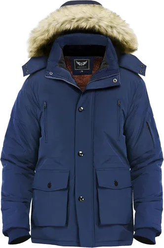 Miniatura 8 de Men's Winter Thicken Coat Warm Faux Fur Lined Padded Puffer Parka Jacket with Removable Hood