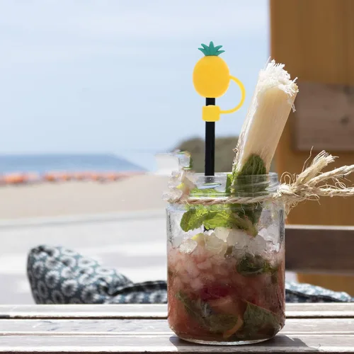 Miniatura 3 de SHERCHPRY Tapones de paja con forma de piña, tapones de paja para beber, tapones de silicona para pajitas reutilizables, a prueba de polvo